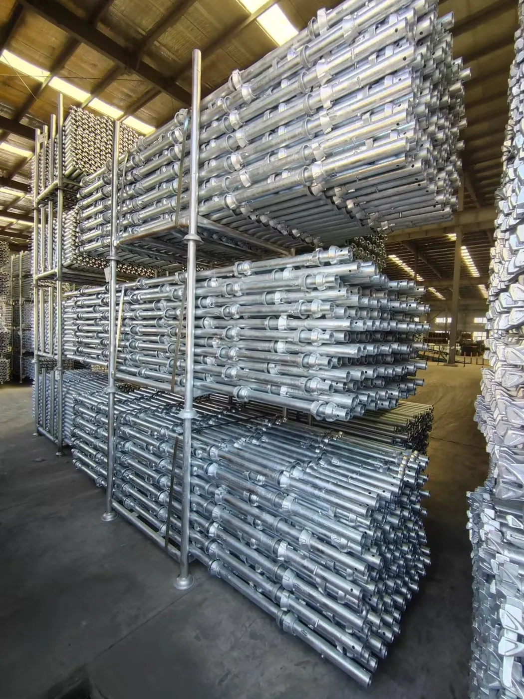 Cuplock scaffolding inventory stacked in the yard